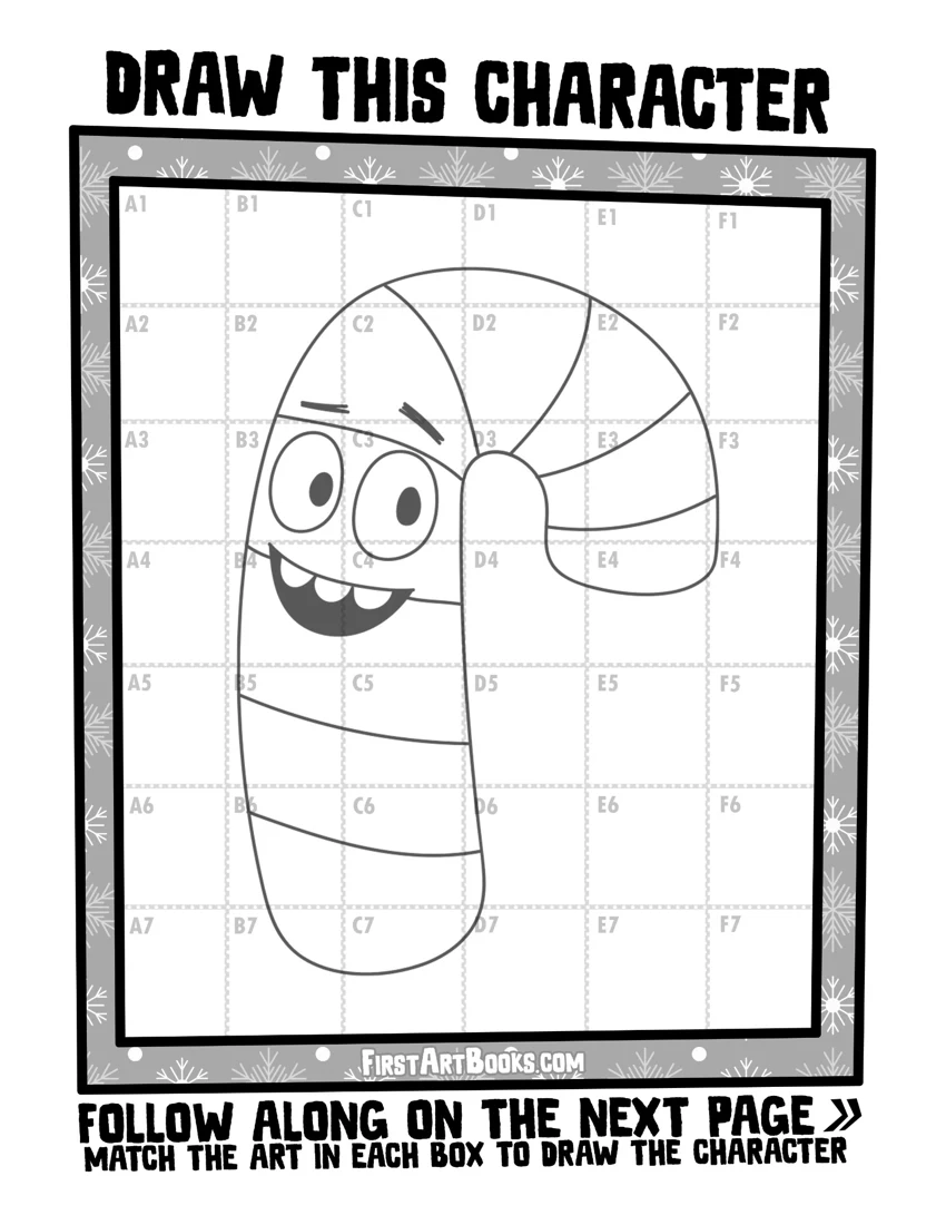 Free Candy Cane Grid Drawing Activity actual book preview