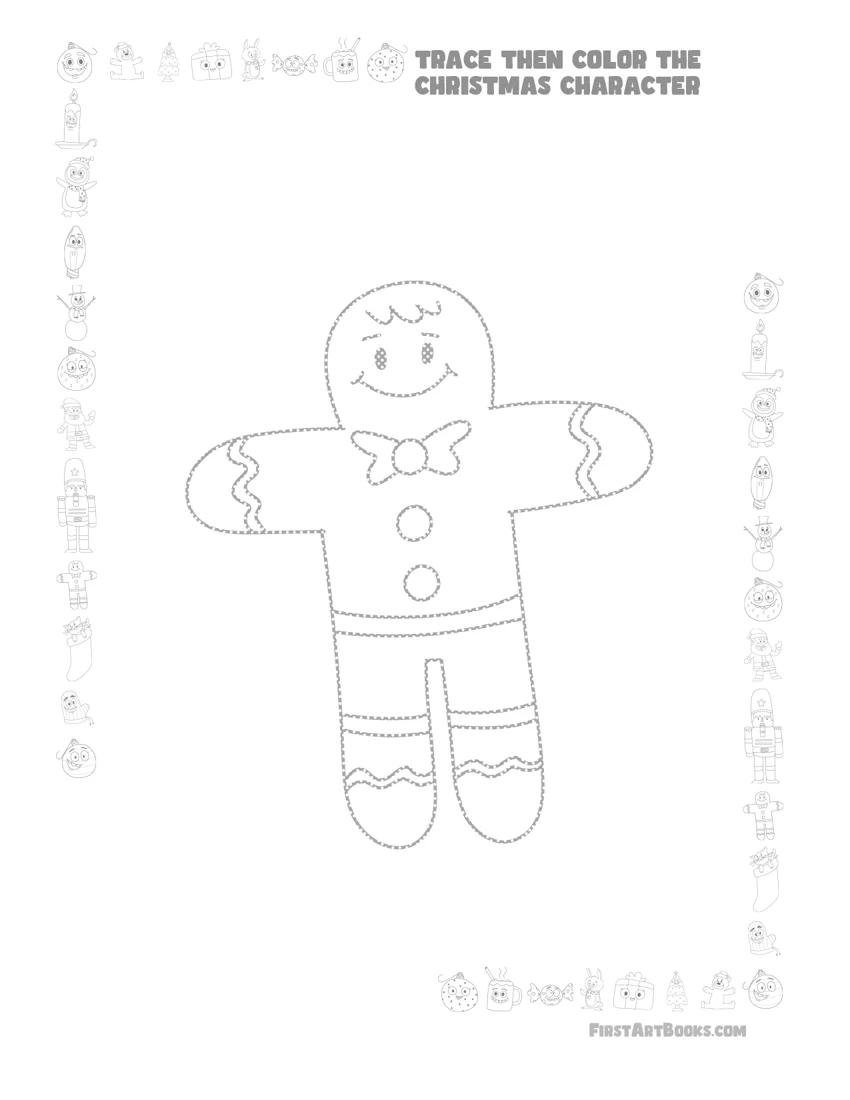 Free Gingerbread Man Tracing and Coloring Page actual book preview